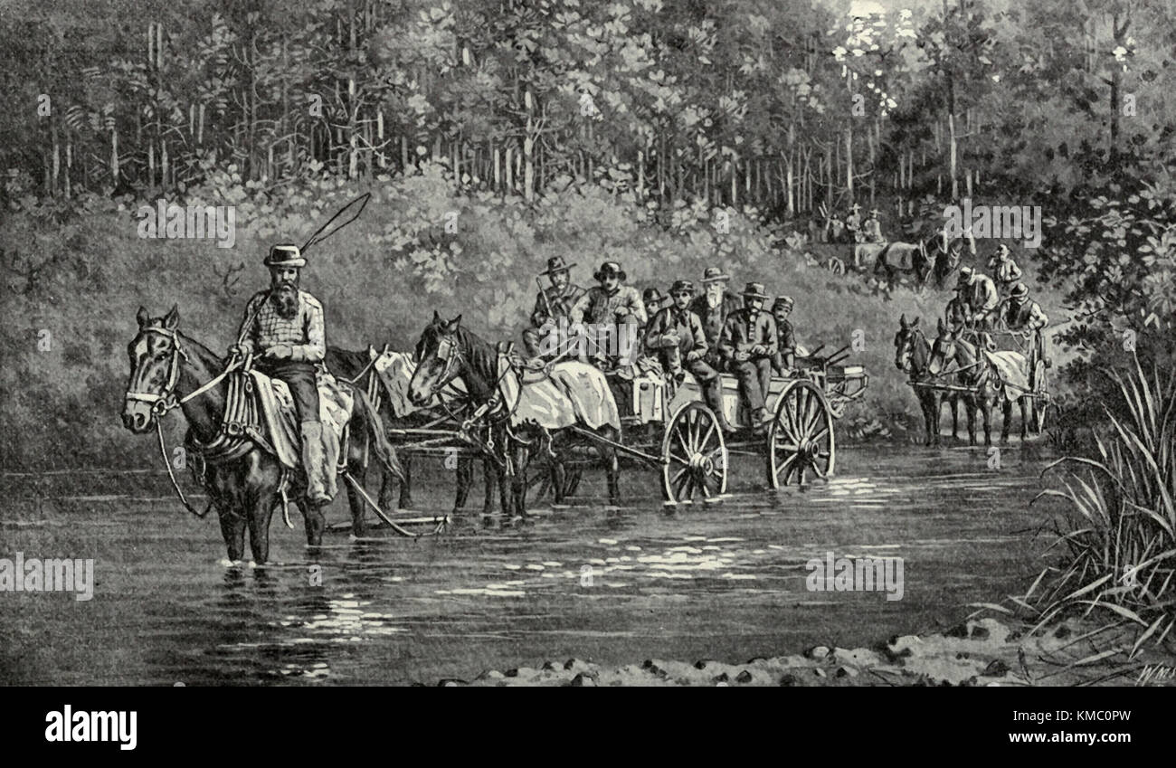 Western Expedition wattiefe einen Stream, ca. 1880 Stockfoto
