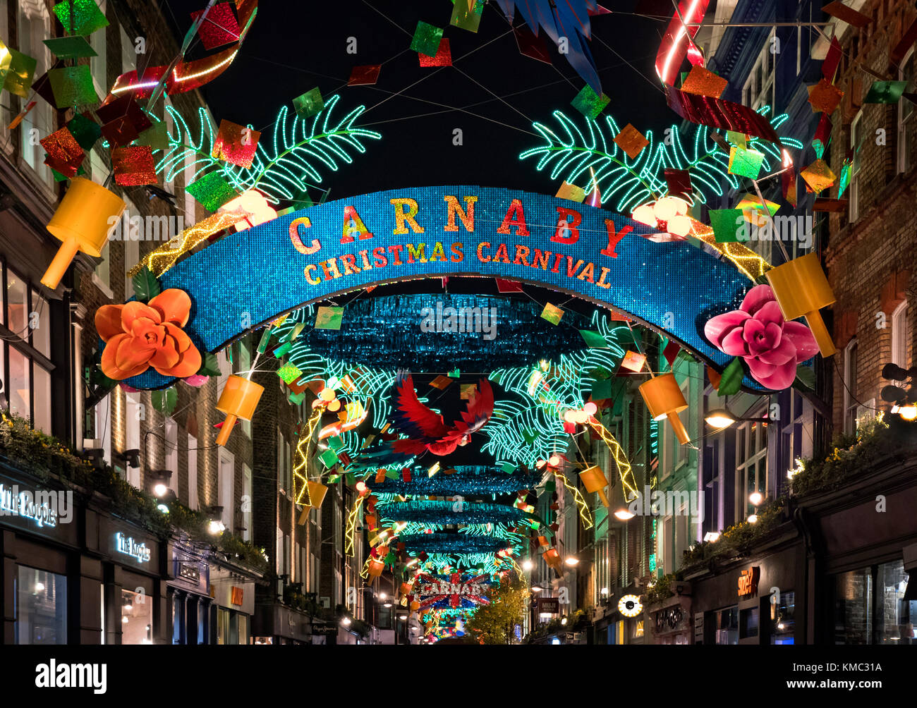 Carnaby Street Weihnachtsbeleuchtung 2017 Stockfoto