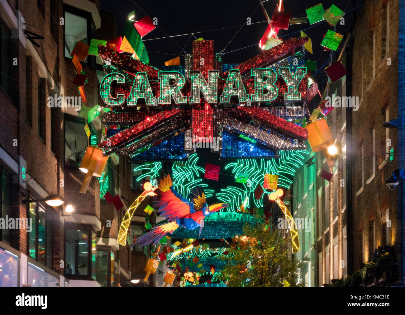 Carnaby Street Weihnachtsbeleuchtung 2017 Stockfoto