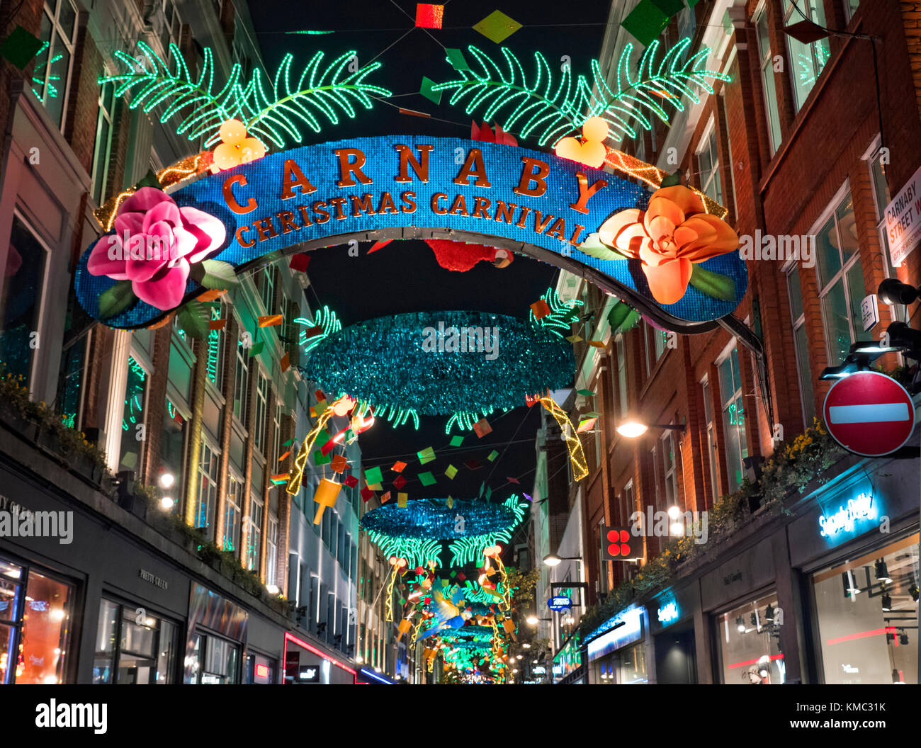 Carnaby Street Weihnachtsbeleuchtung 2017 Stockfoto