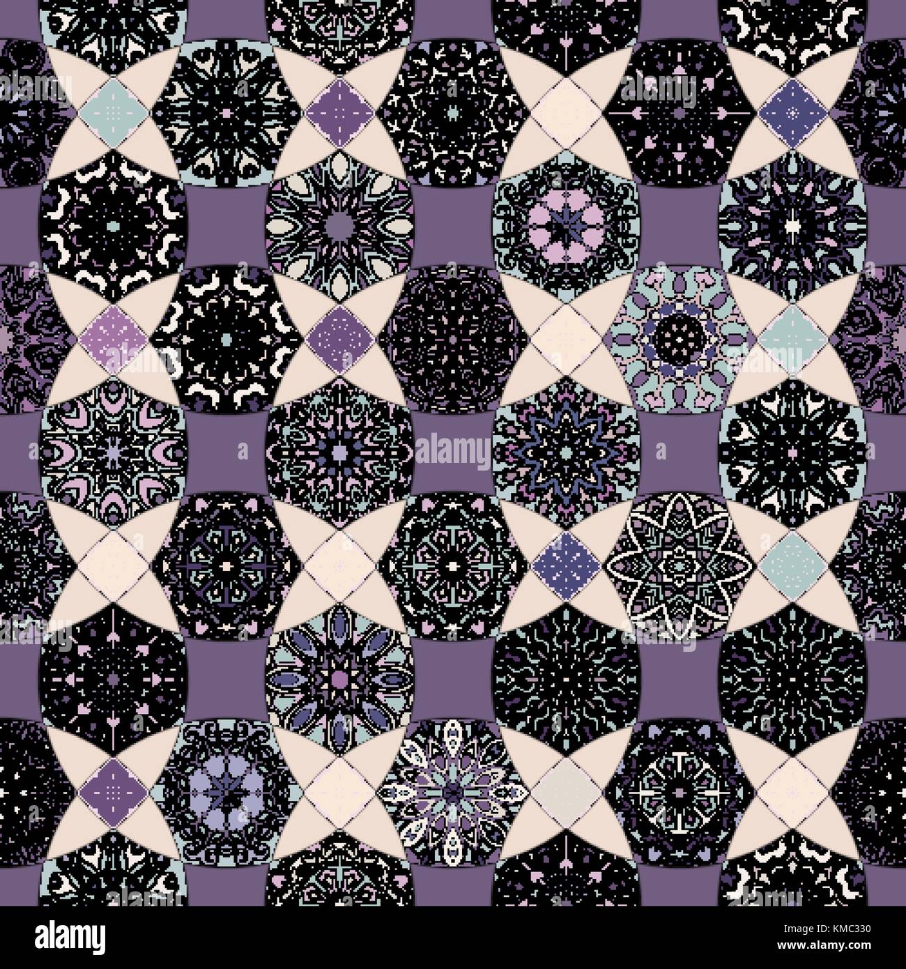 Bunte vintage nahtlose Muster mit floralen und Mandala Elemente. Hand gezeichnet Hintergrund. Kann für Textilien, Tapeten, Fliesen, Verpackung benutzt werden, umfasst ein Stock Vektor