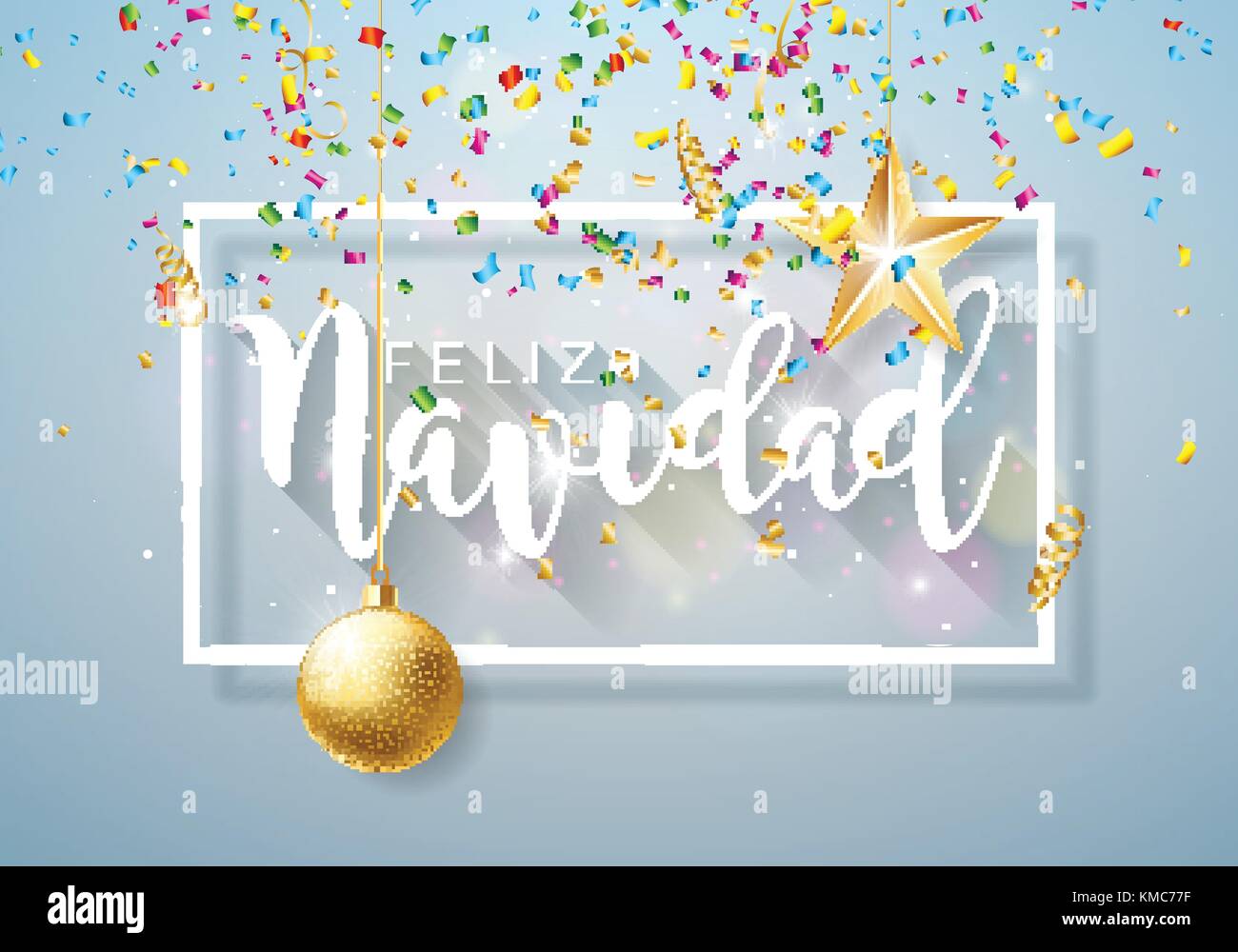 Weihnachten Abbildung Mit Spanisch Feliz Navidad Typografie Und Gold Ausschnitt Papier Star Dekorative Kugel Auf Glanzenden Hellen Hintergrund Vektor Urlaub Design Fur Premium Grusskarte Party Einladung Oder Promo Banner Stock Vektorgrafik Alamy