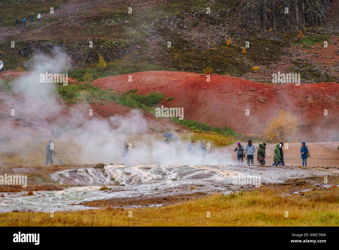 Geothermische Bereich der Geysir und Strokkur, Island Stockfoto