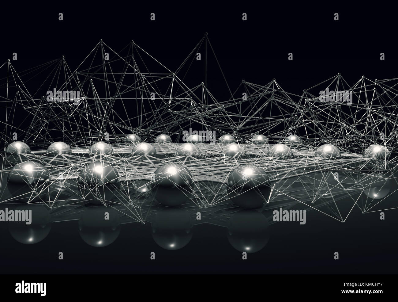 Künstliche neuronale Netze Strukturen tiefe, dunkle digitale Hintergrund, 3D-Rendering illustration Stockfoto