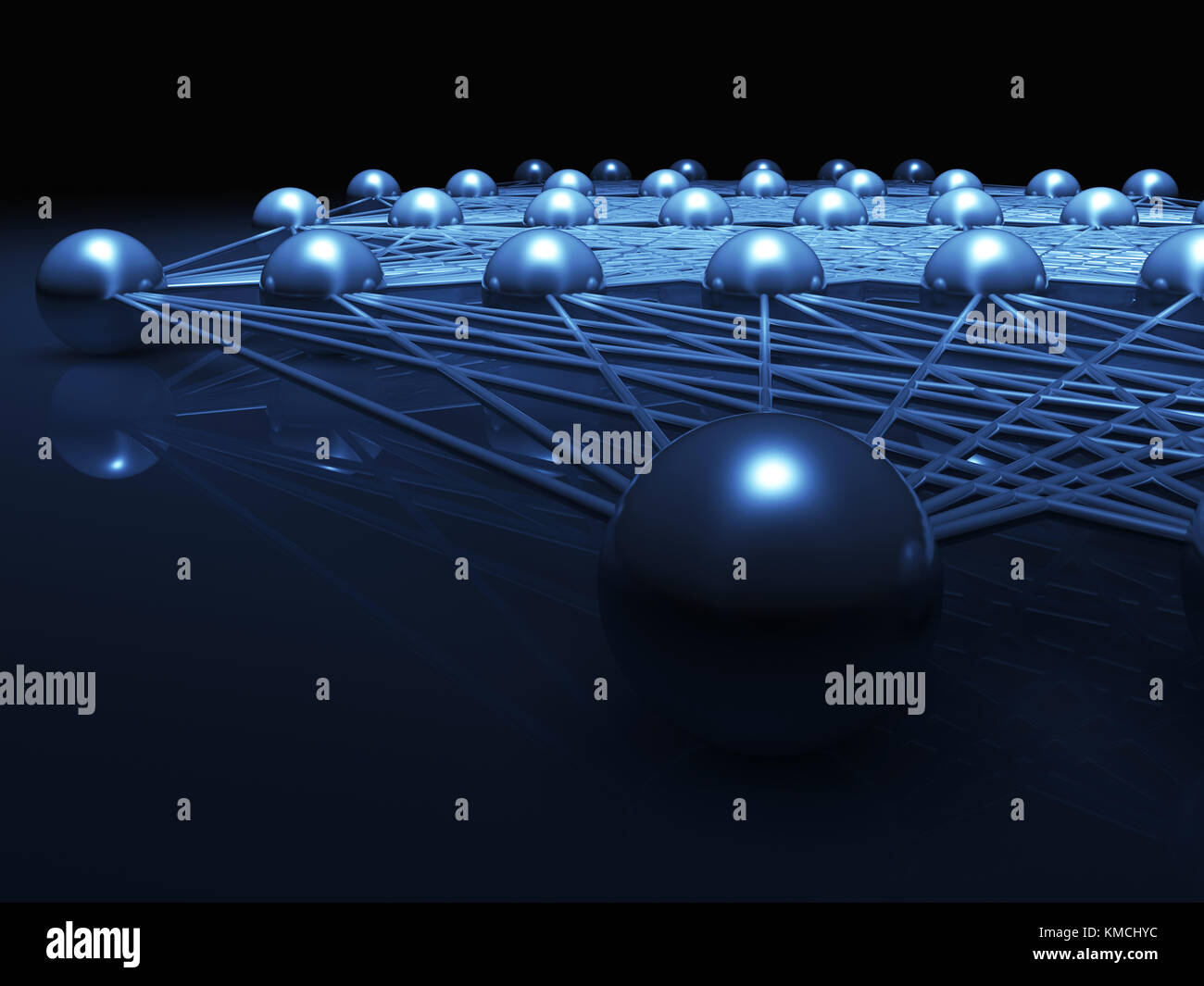 Künstliche tiefe neuronale Netzwerk Struktur Fragment, digitale Illustration mit Schaltplan blau Modell, 3D-Rendering Stockfoto
