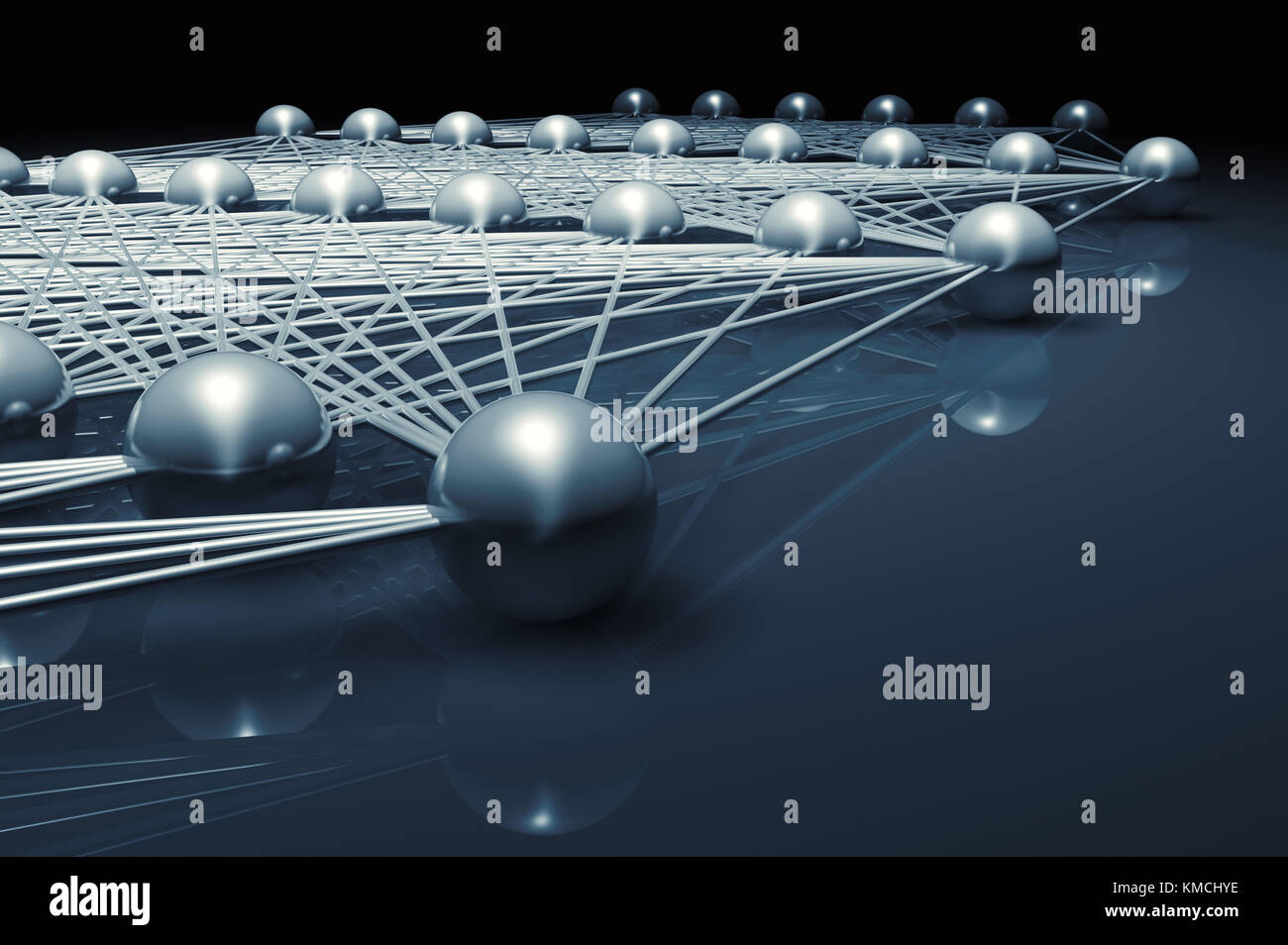 Künstliche neuronale Netzstruktur Fragment, digitale Illustration mit Schaltplan blau Modell, 3D-Rendering Stockfoto