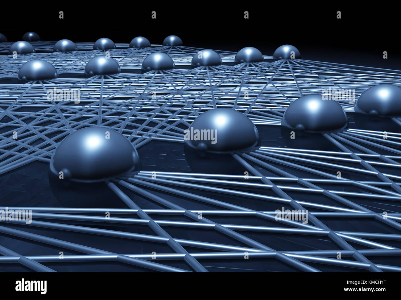 Künstliche neuronale Netzstruktur Fragment, cg Abbildung mit Schaltplan blau Modell, 3D-Rendering Stockfoto