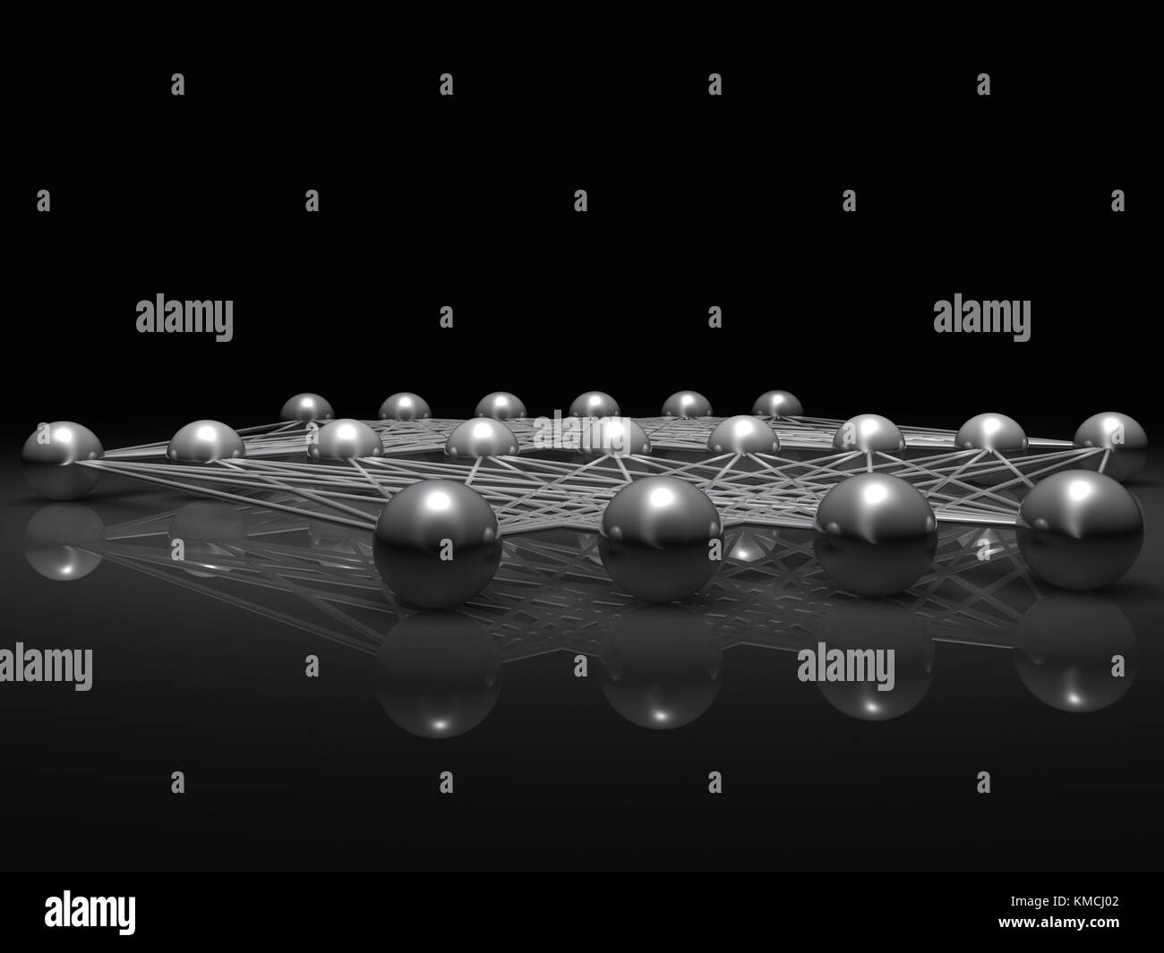 Künstliche flachen neuronales Netzwerk Struktur, Illustration mit Schaltplan metallische Modell, 3D-Rendering Stockfoto