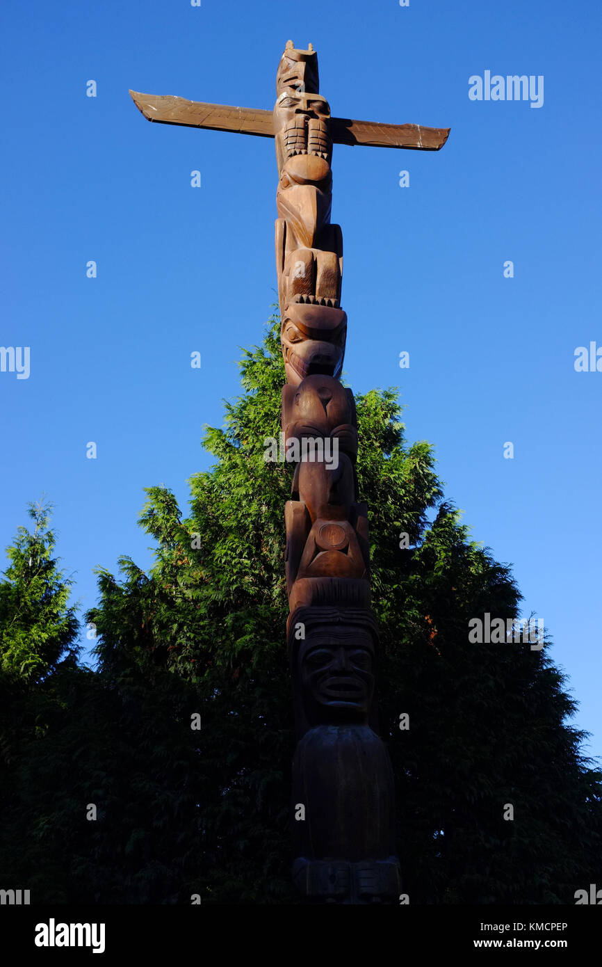 Einen Totempfahl in Vancouver, Kanada. Stockfoto