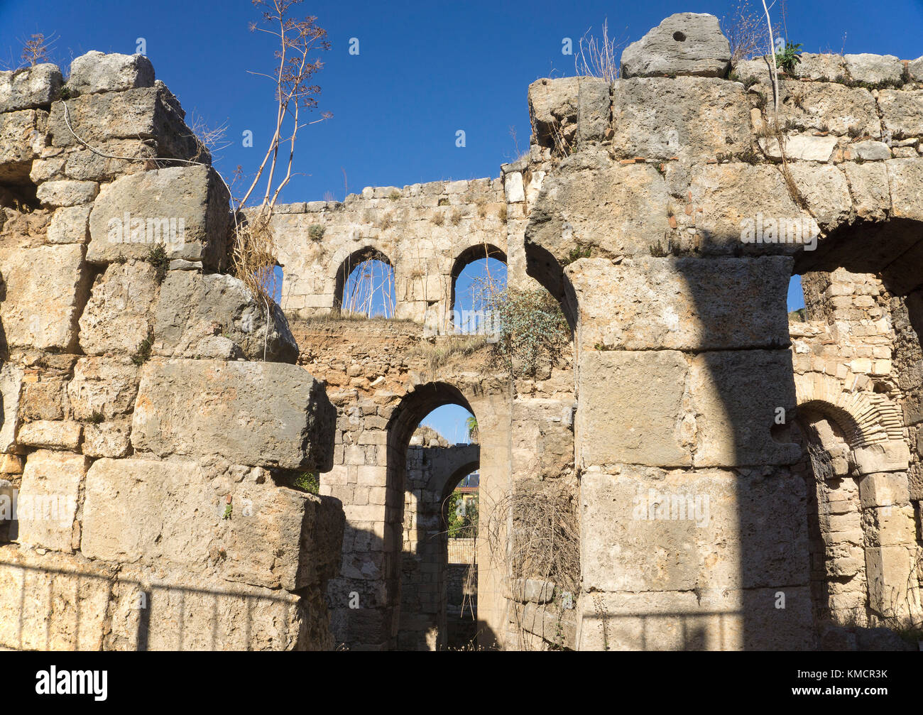Reste von panagia Basilika, dem historischen Zentrum von Kaleici, der Altstadt von Antalya, Türkische Riviera, Türkei Stockfoto