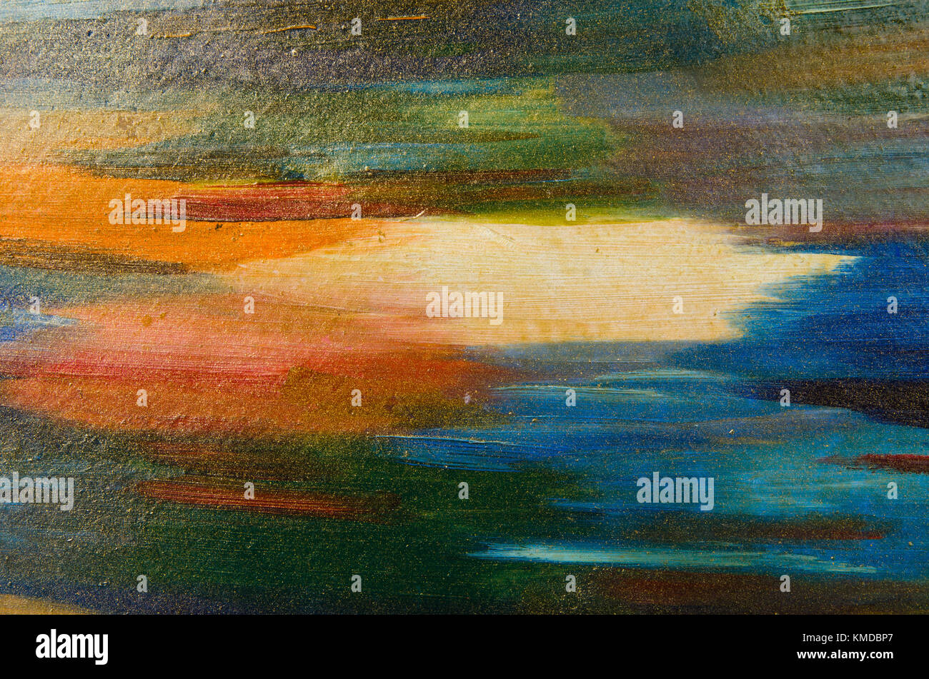 Horizontale Schlieren von Aquarell malen auf Leinwand, ähnlich wie Wolken.  Die Farben sind Gelb, Blau und Dunkel Stockfotografie - Alamy