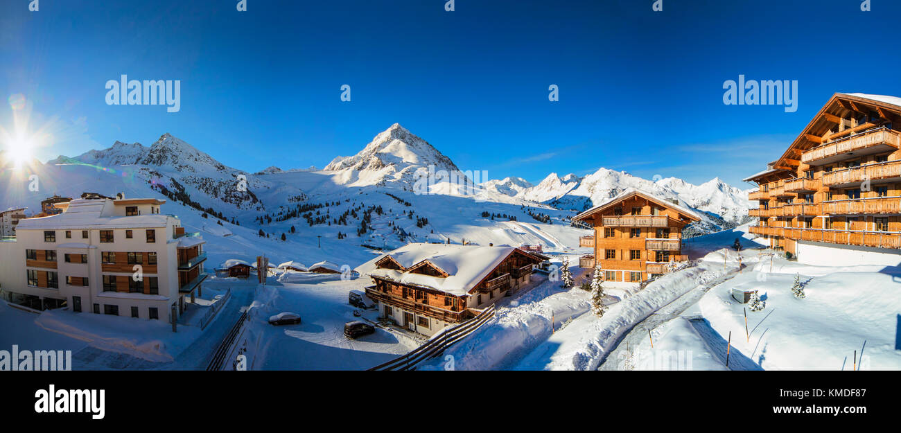 Kühtai Skigebiet Winter Panorama Stockfoto