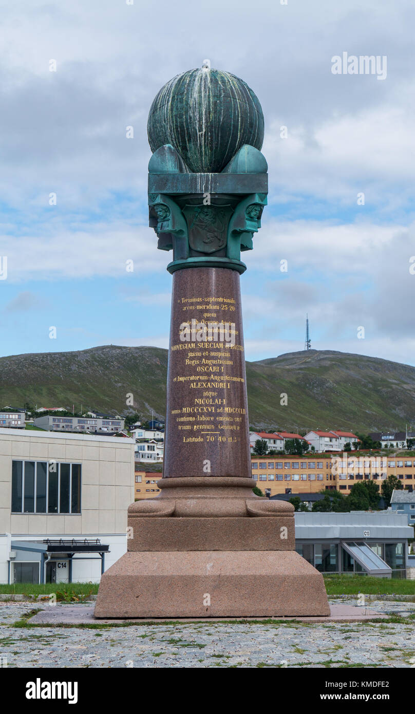 Die nördlichste Station der Struve Geodetic Arc, Hammerfest, Norwegen Stockfoto