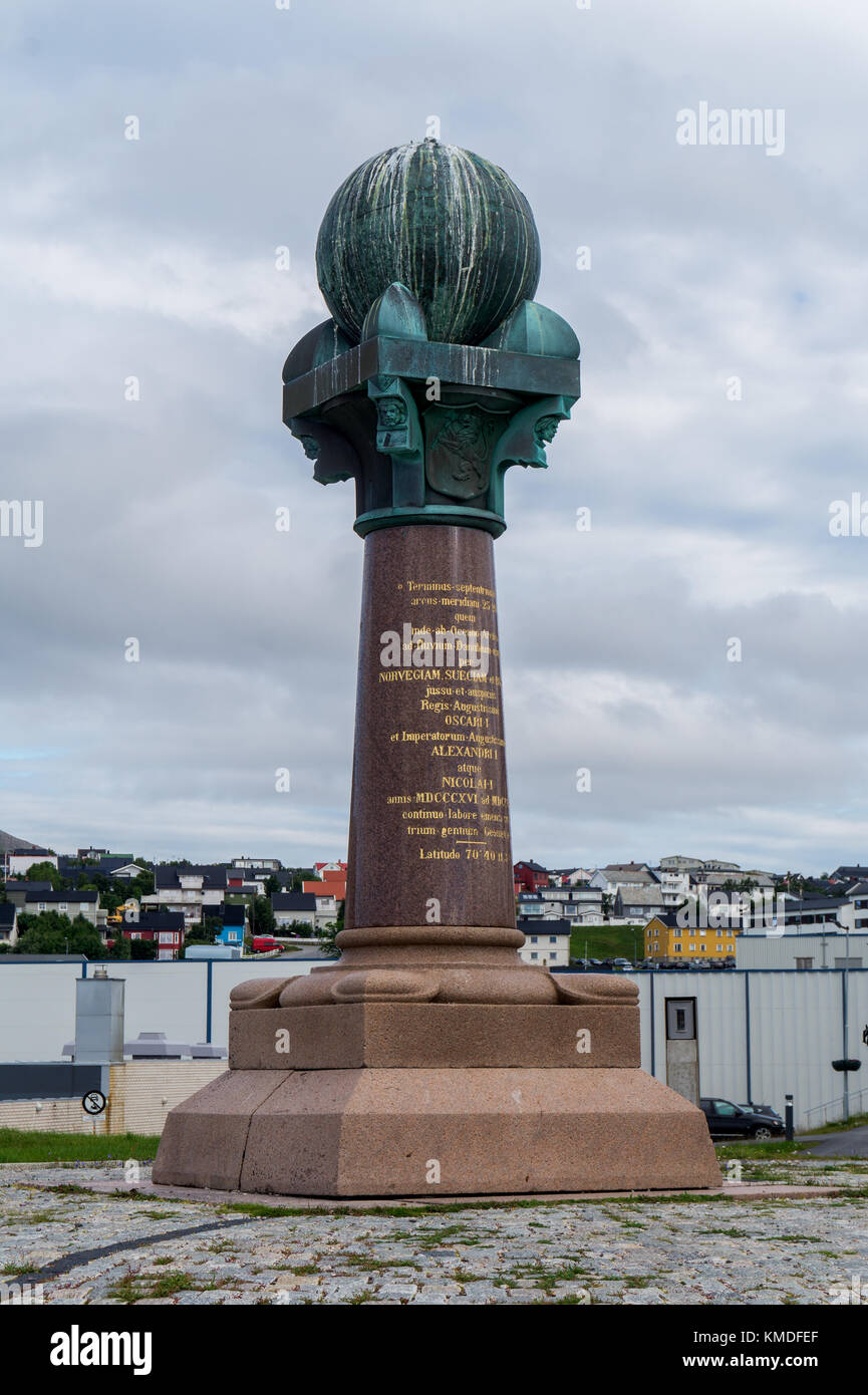 Die nördlichste Station der Struve Geodetic Arc, Hammerfest, Norwegen Stockfoto