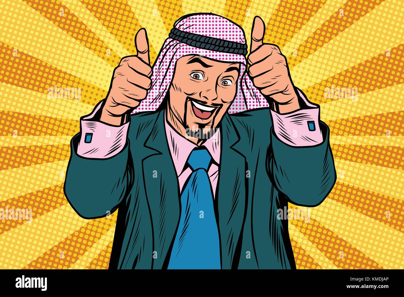 Zwei Daumen hoch emotionalen Arabisch freudige Geschäftsmann Stock Vektor