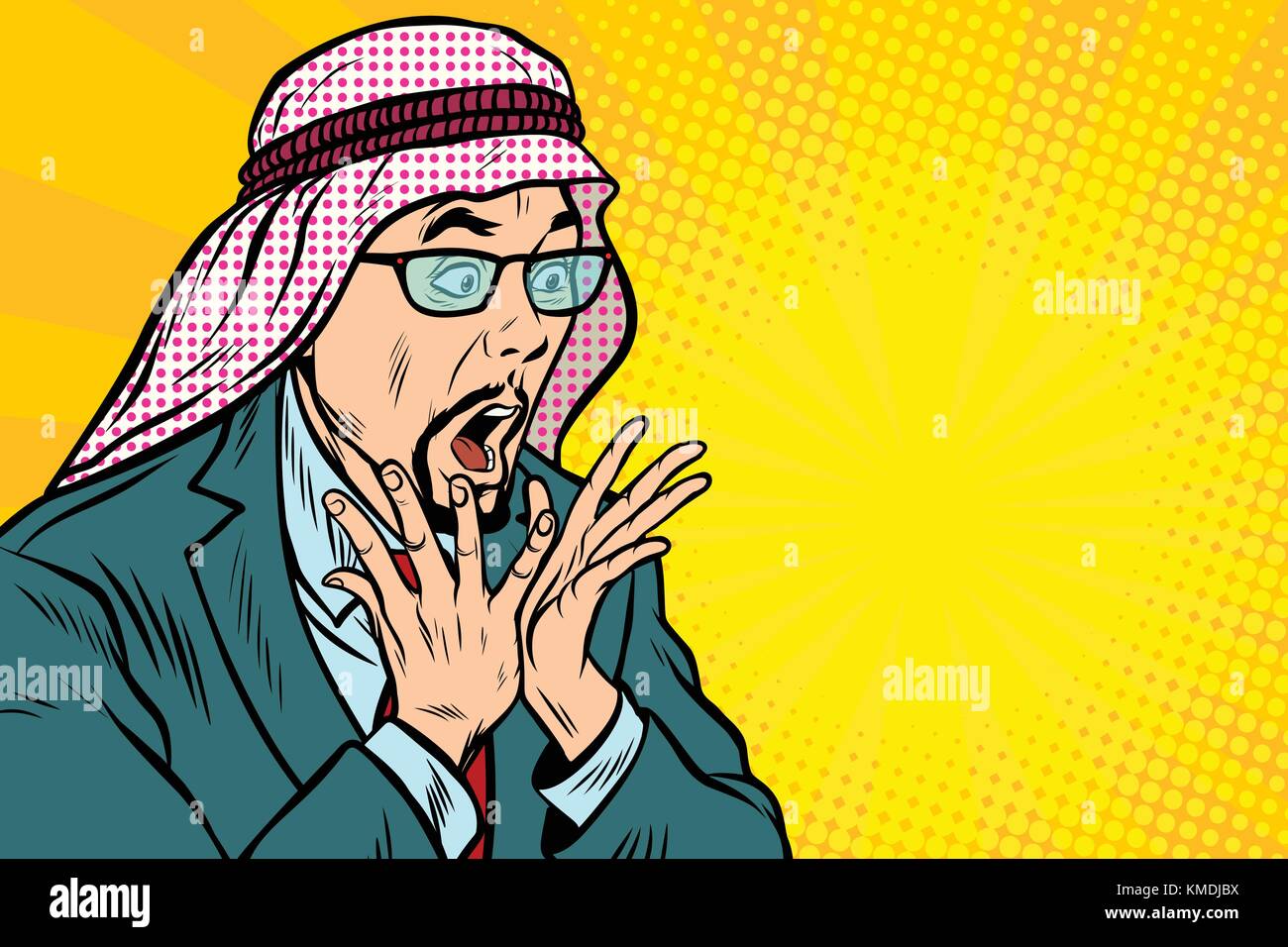 - Nahaufnahme, Gesicht Überraschung, Freude arabischen Geschäftsmann Stock Vektor