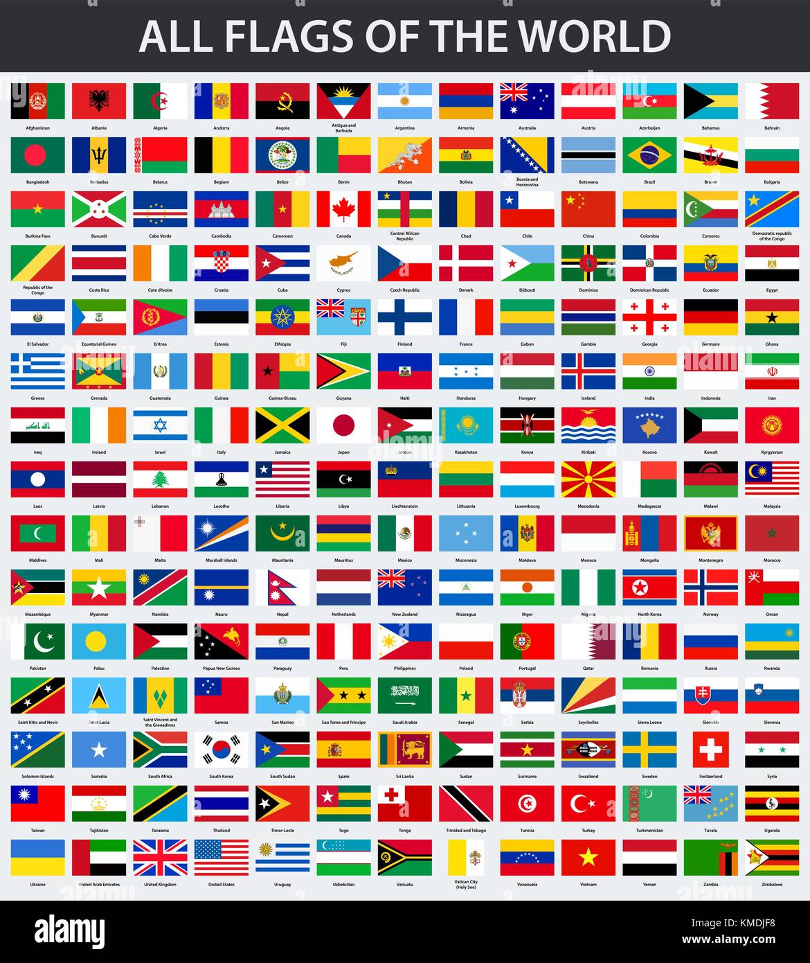 Alle Flaggen der Welt in alphabetischer Reihenfolge Stock-Vektorgrafik -  Alamy