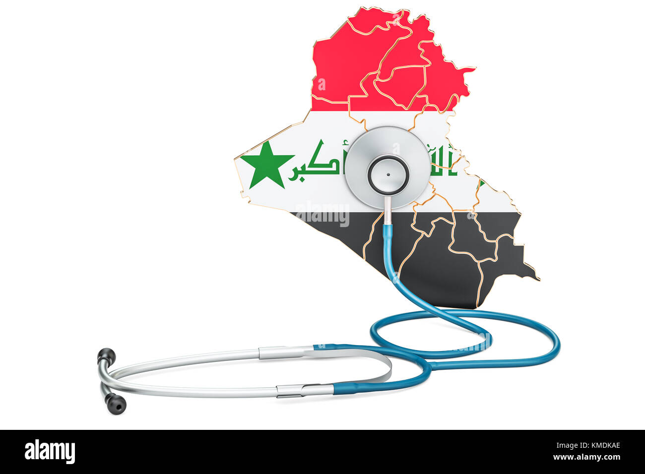 Irakische Karte mit Stethoskop, national Health Care Concept, 3D-Rendering Stockfoto