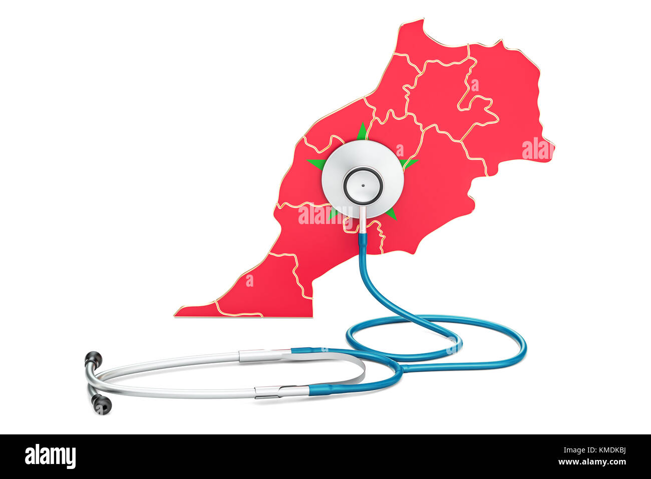 Marokkanische Karte mit Stethoskop, national Health Care Concept, 3D-Rendering Stockfoto