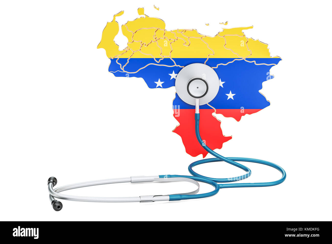 Venezolanische Karte mit Stethoskop, national Health Care Concept, 3D-Rendering Stockfoto