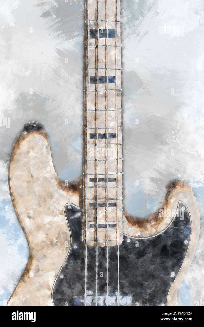 Malerische Darstellung der Kotflügel - Typ e-bass gitarre Stockfoto
