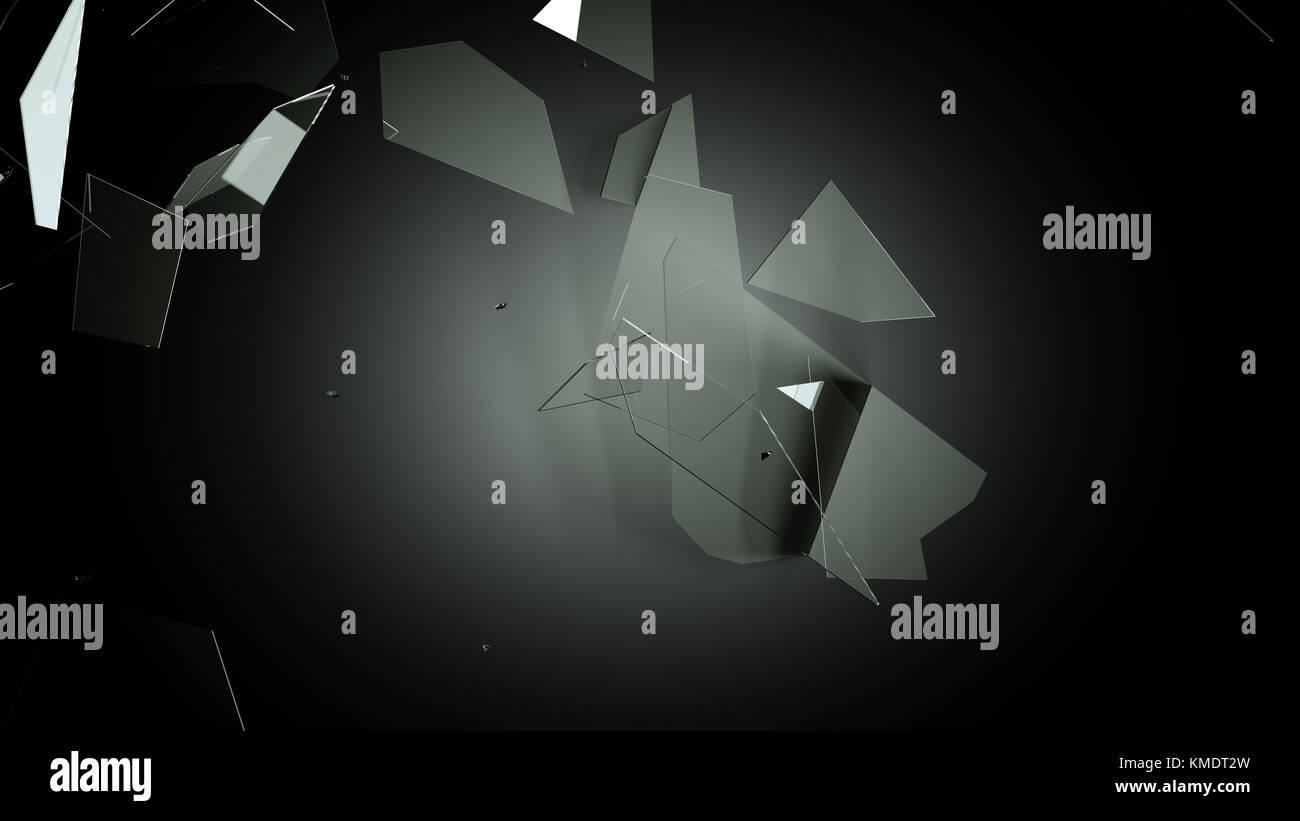 Teile der zerstörten Rückgratknochen Shattered Glas auf Schwarz. große Auflösung Stockfoto