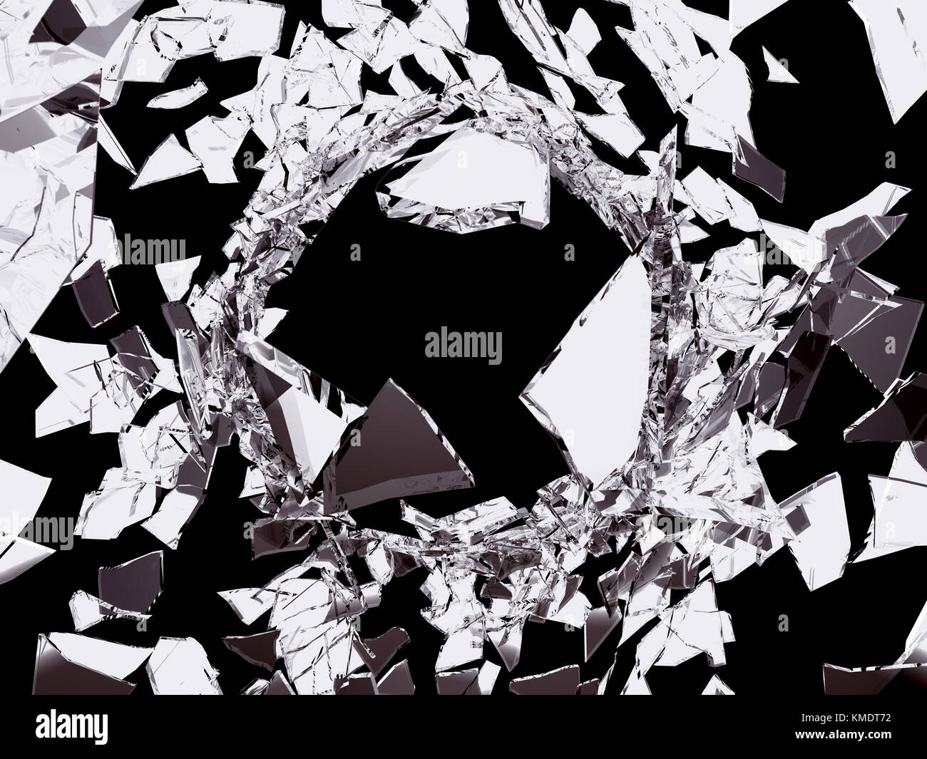 Gewalt Shattered Glas auf schwarzem Hintergrund. große Auflösung Stockfoto