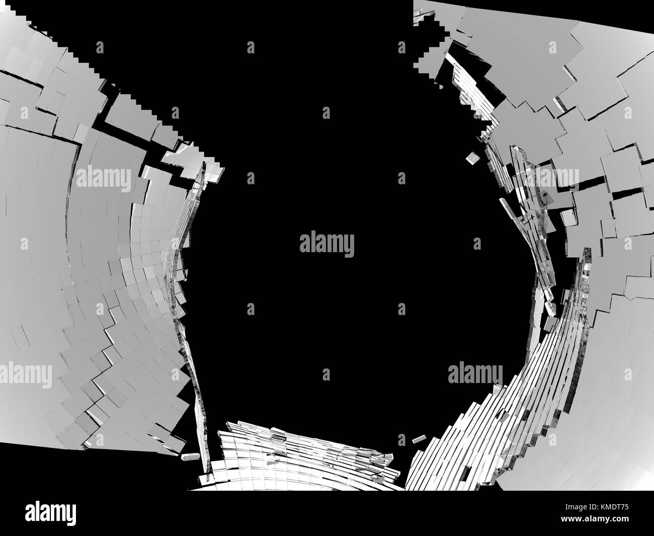 Gebrochene oder grau Glas auf schwarzem Hintergrund isoliert Zerbrochen Stockfoto