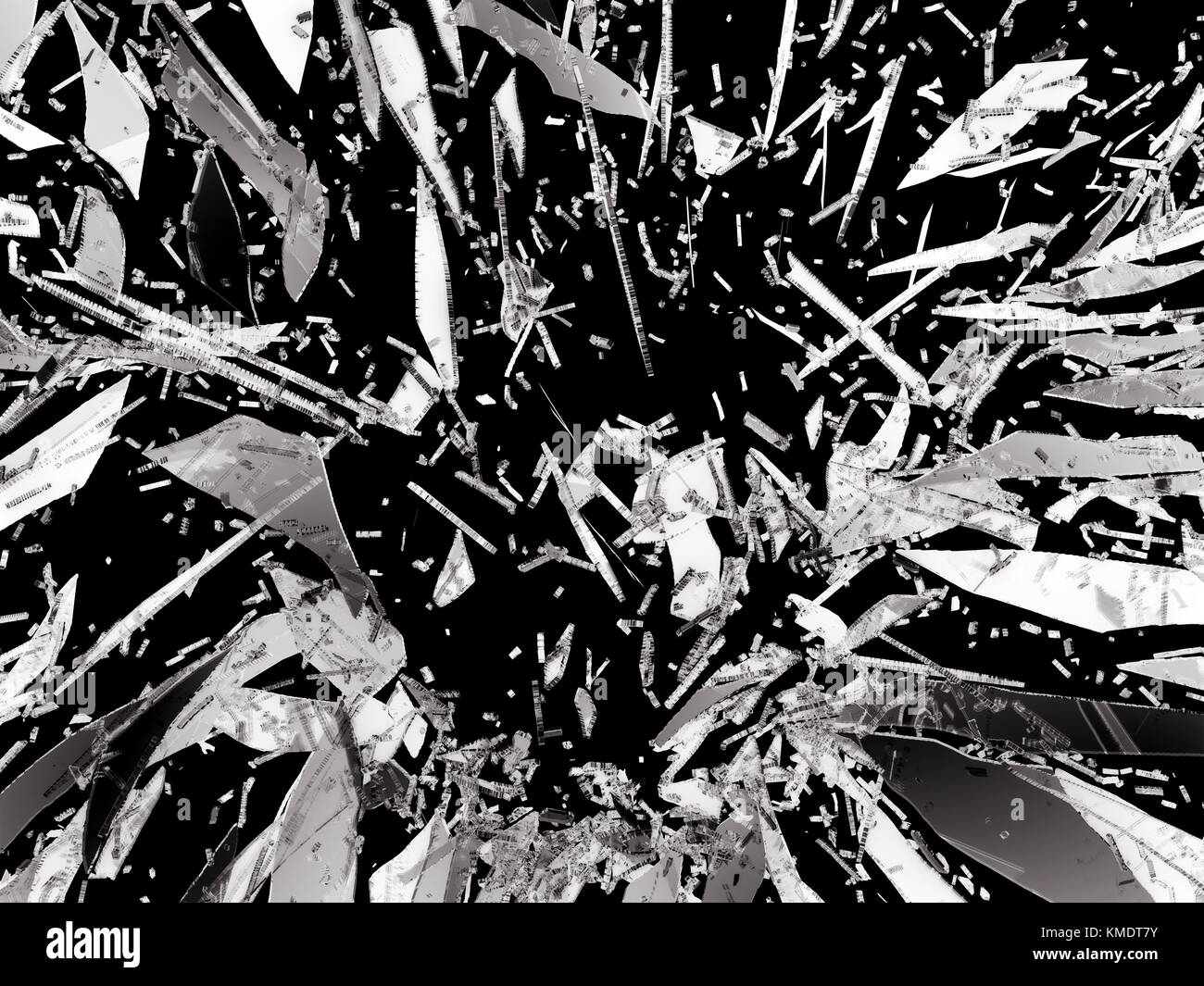 Abgerissenes und zersplittertes Glas, isoliert auf Schwarz Stockfoto