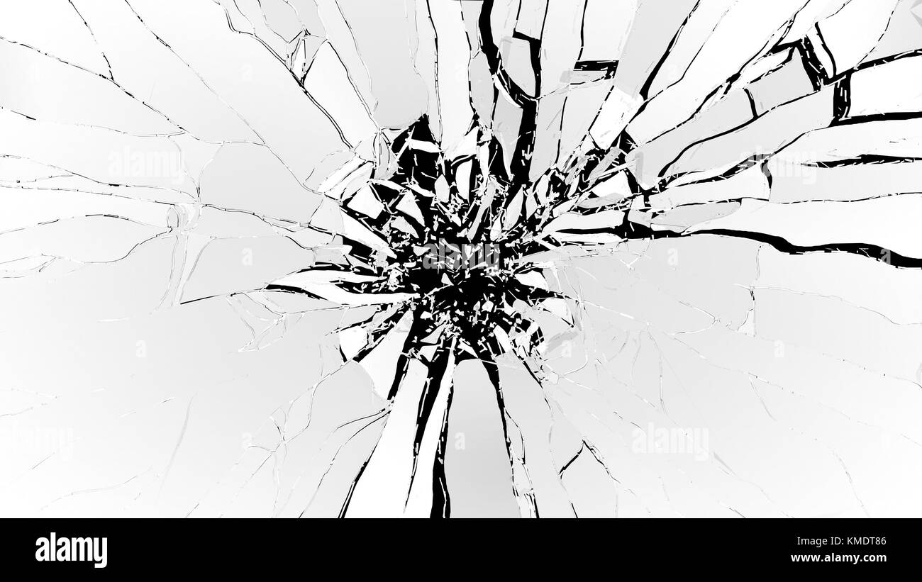 Abriss: Stücke von cubic Shattered Glas isoliert auf Schwarz Stockfoto