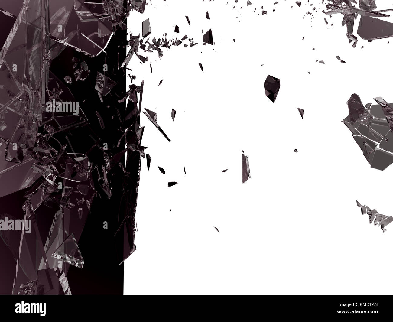 Zerbrochenes Glas schwarz isoliert auf weißem Zerbrochen Stockfoto