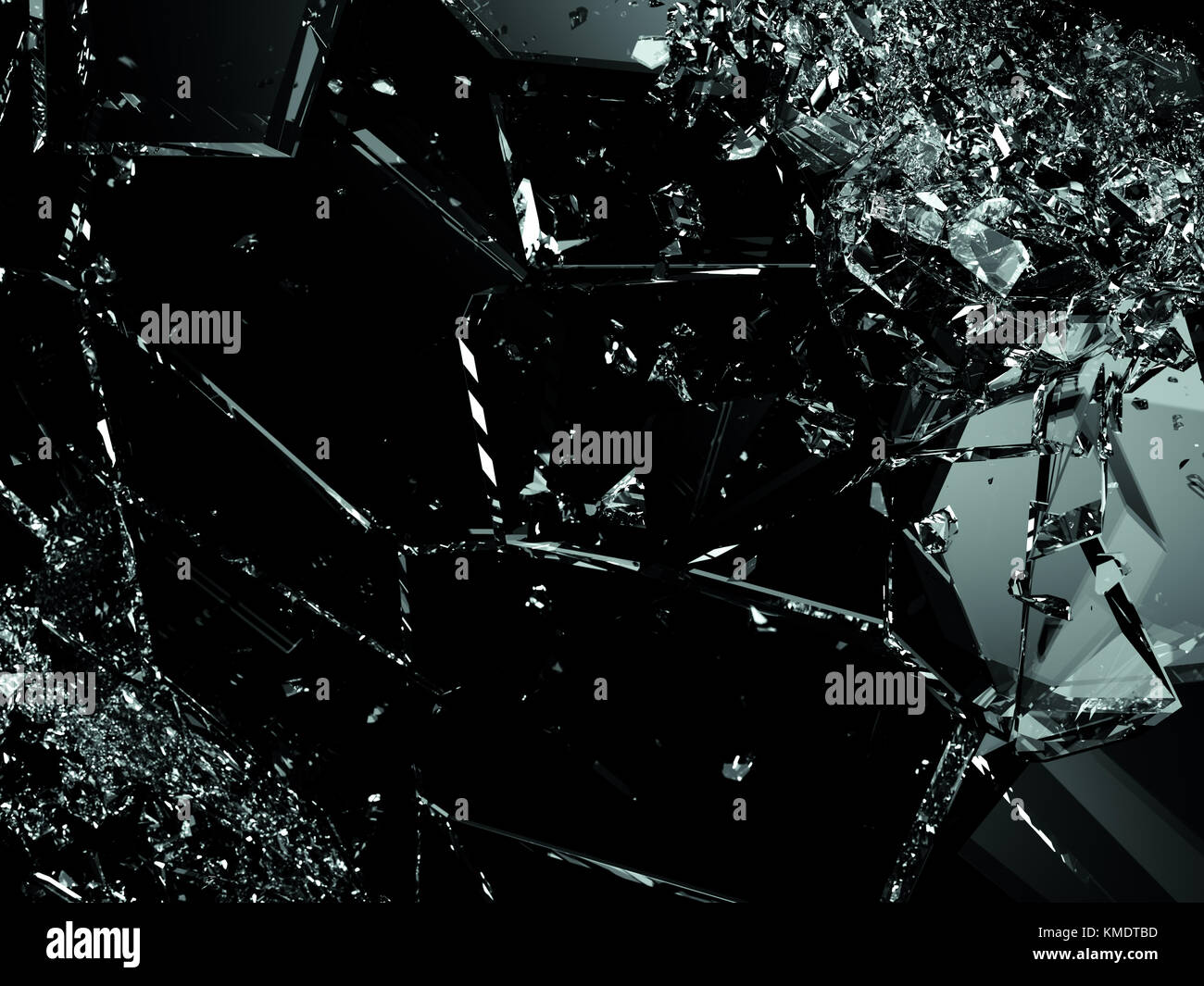 Stücke aufgeteilt oder Risse im Glas auf Schwarz. große Auflösung Stockfoto