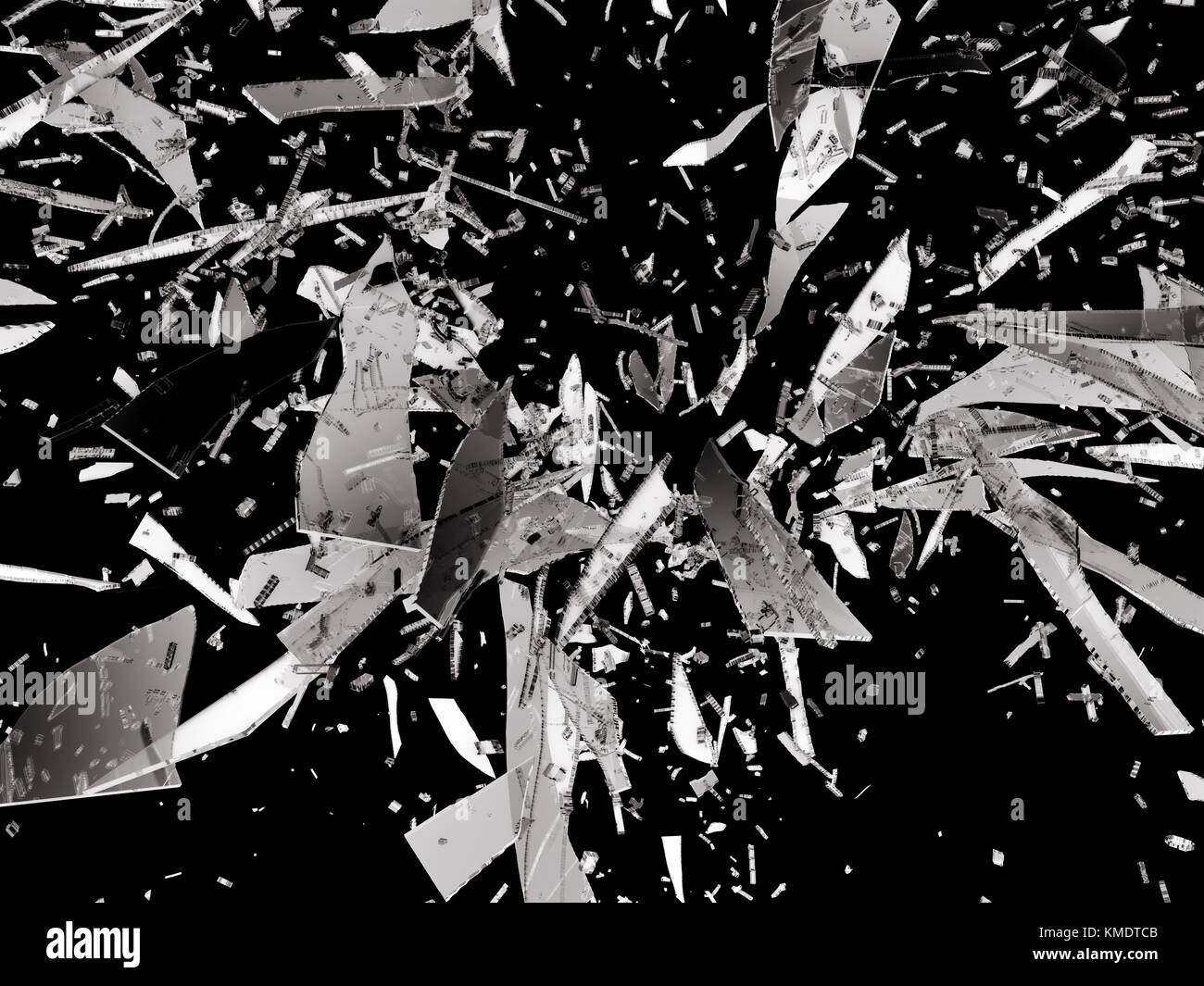 Scharfe Teile der zertrümmerten Glas isoliert auf Schwarz Stockfoto