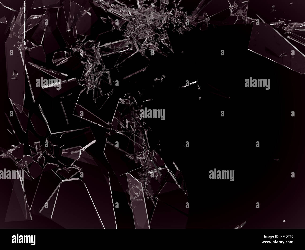 Stücke abgerissen oder Glassplitter auf Schwarz isoliert Stockfoto