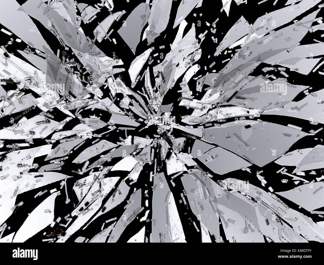 Scharfe gebrochen oder zerbrochene Glas schwarz isoliert auf Schwarz Stockfoto