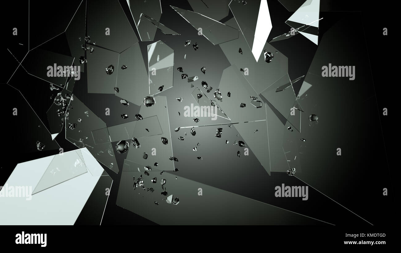 Zerbrochen oder aufgeteilte Glas Stücke auf Schwarz. große Auflösung Stockfoto