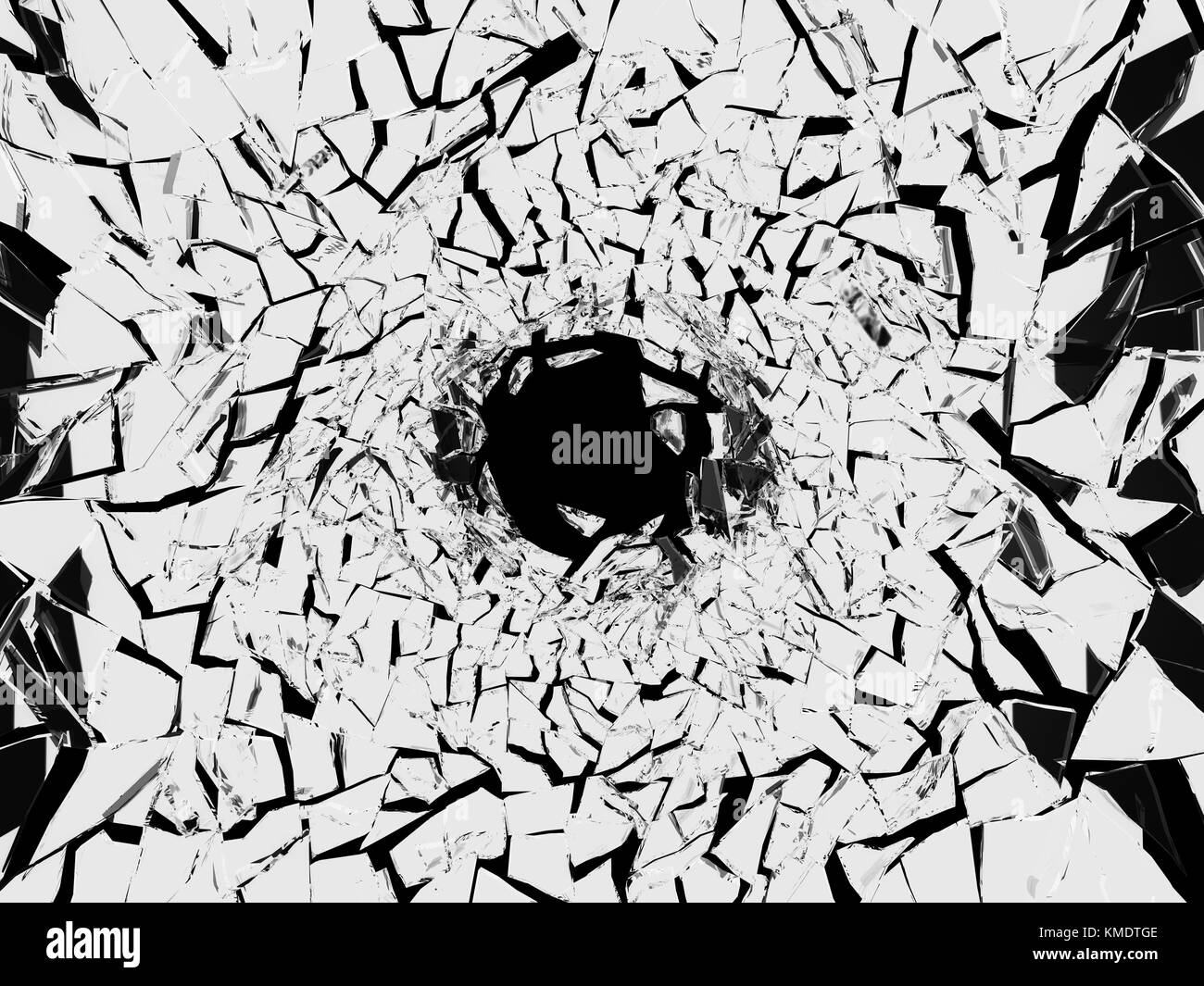 Shattered Glas weiss Muster und Bohrung auf schwarzem Hintergrund Stockfoto