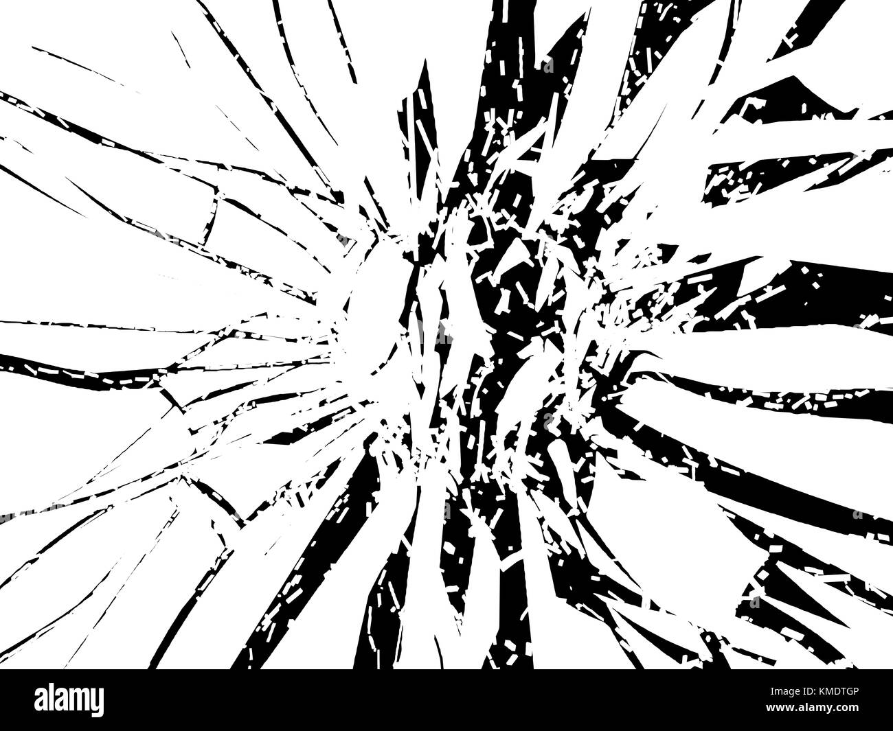 Zerbrochen oder zertrümmerte Glasscheiben isoliert auf Schwarz Stockfoto