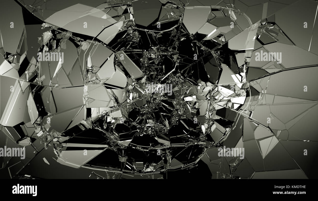 Glas brechen und Splittern auf Schwarz. große Auflösung Stockfoto