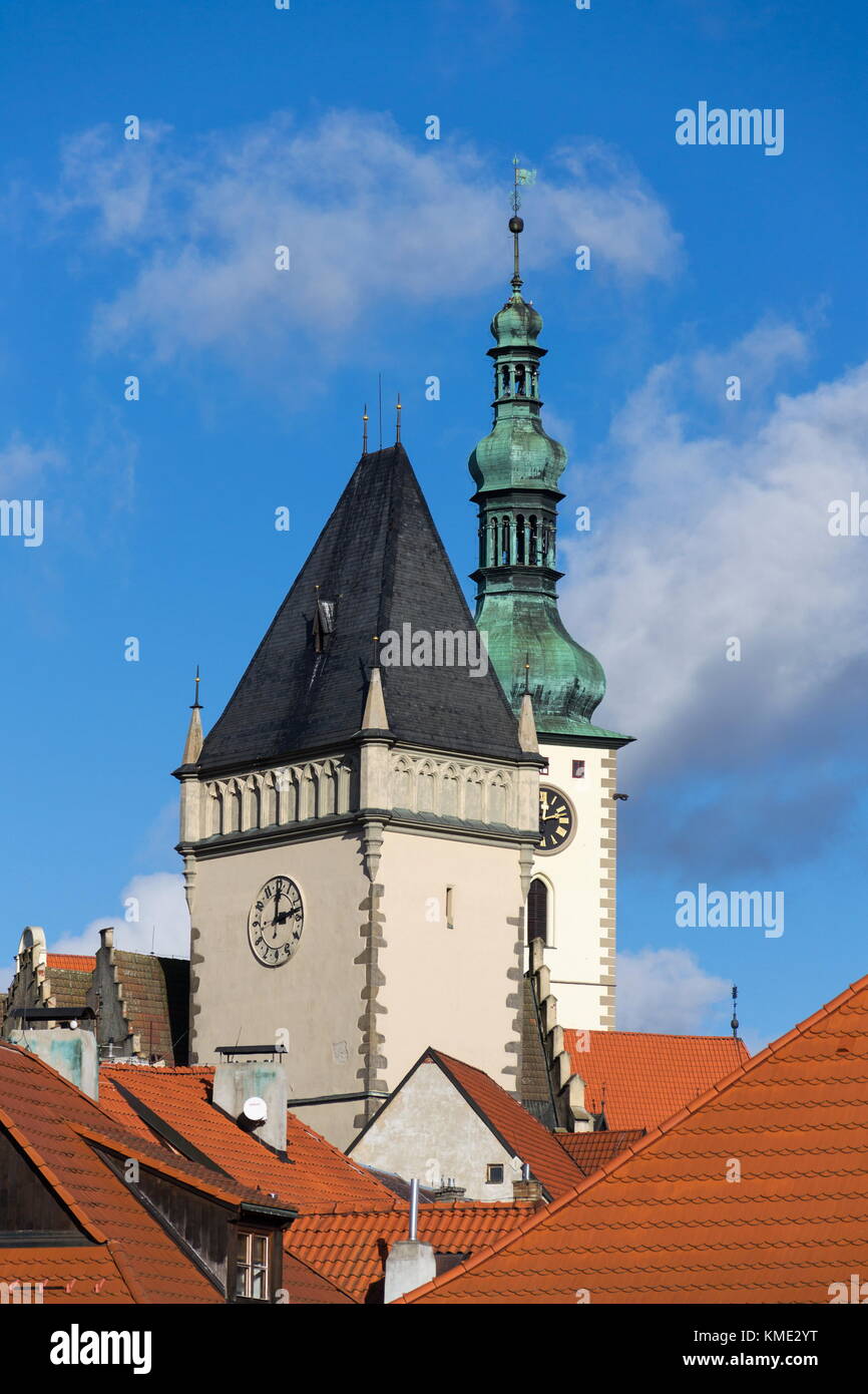 Tabor Rathaus turm und Kirche der Verklärung Jesu Stockfoto