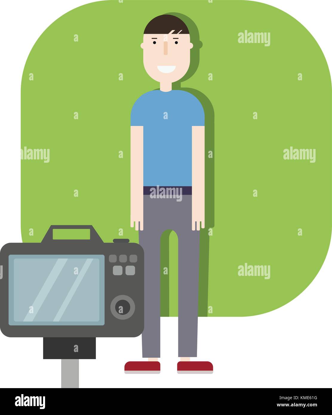 Männliche Model für Foto im flachen Design Menschen Zeichen posing Stock Vektor