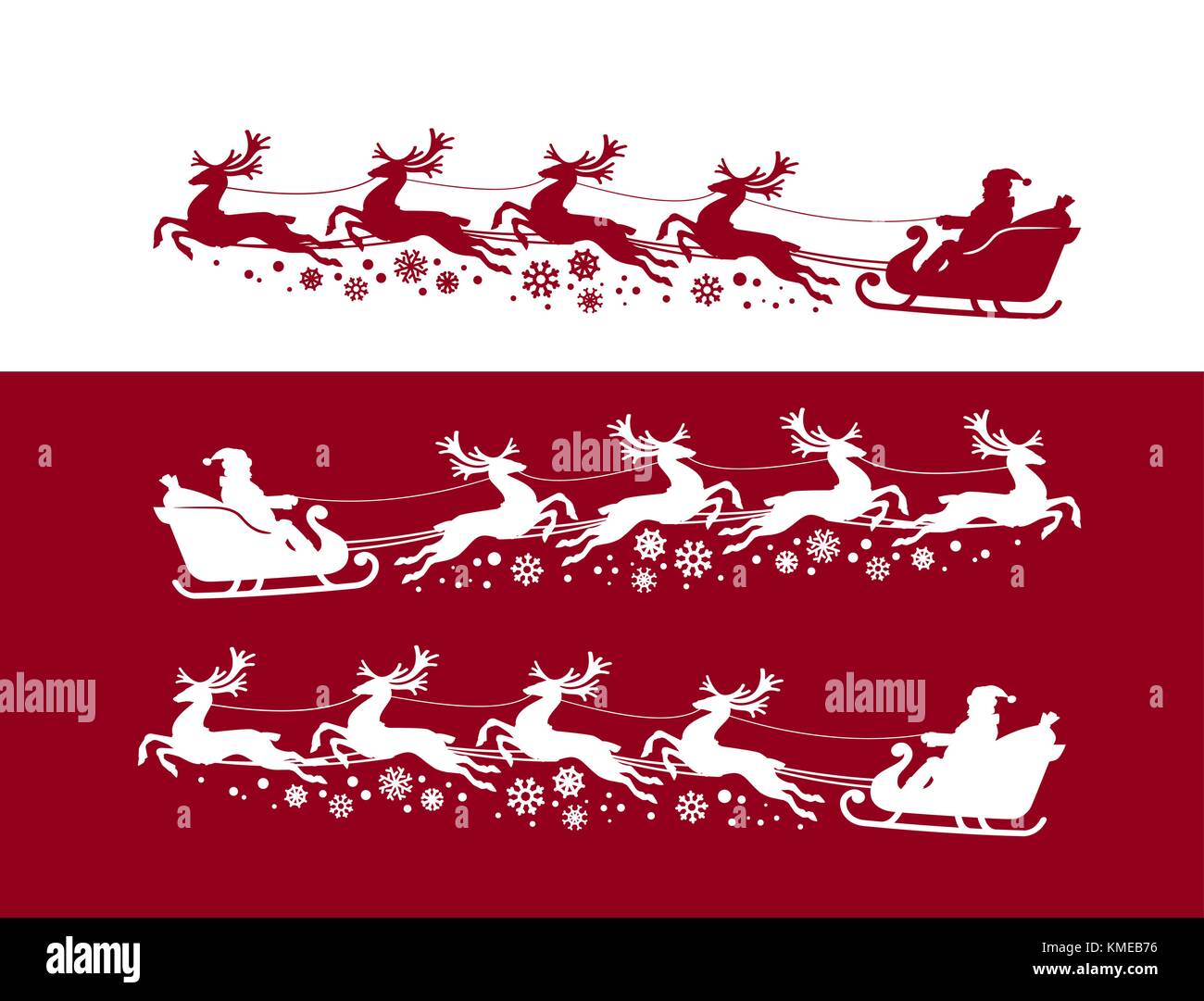 Weihnachtsmann im Schlitten mit Rentieren. Weihnachten, Weihnachtskonzept. Silhouettenvektor-Illustration Stock Vektor