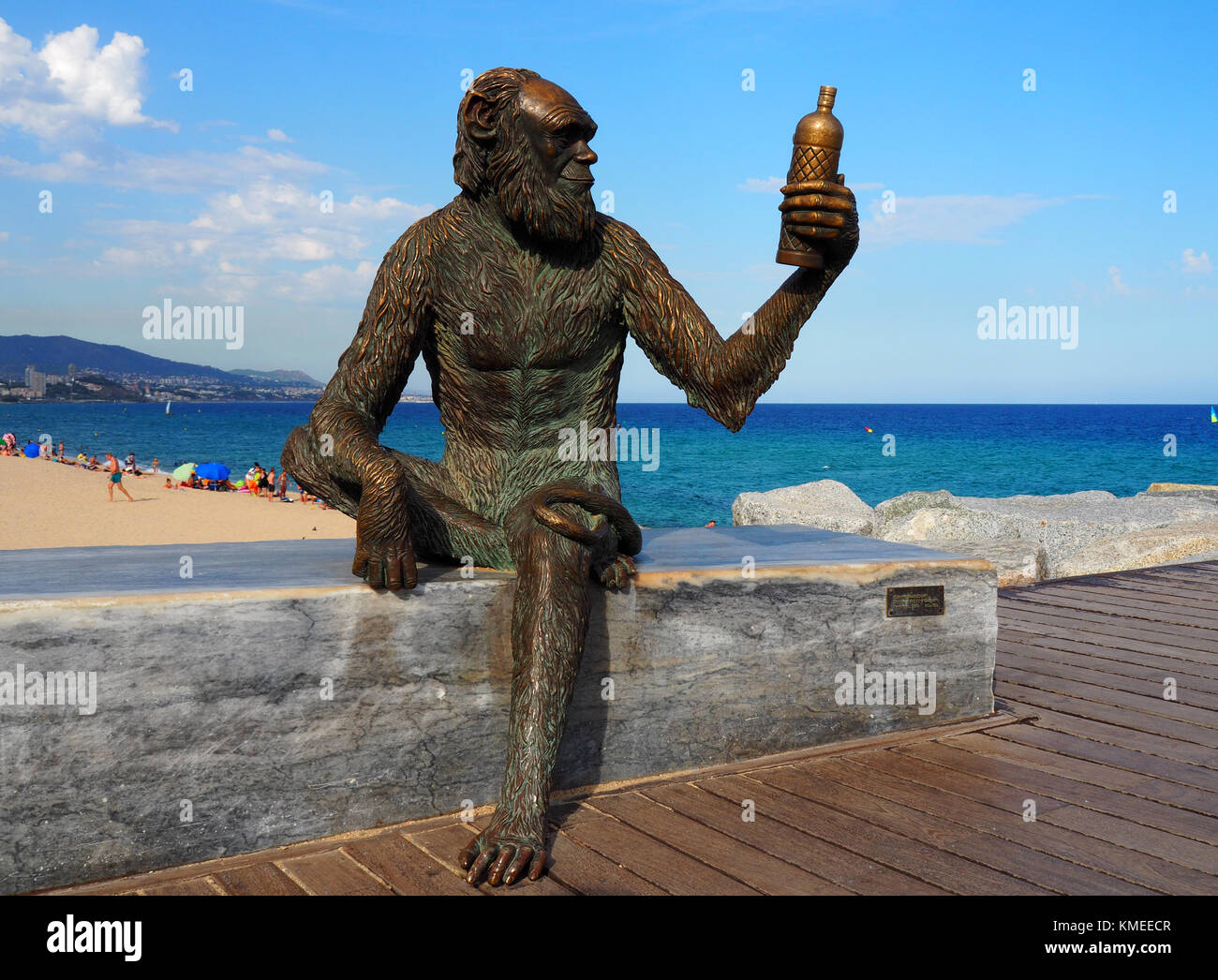 Affe-Skulptur in Badalona, Spanien Stockfoto