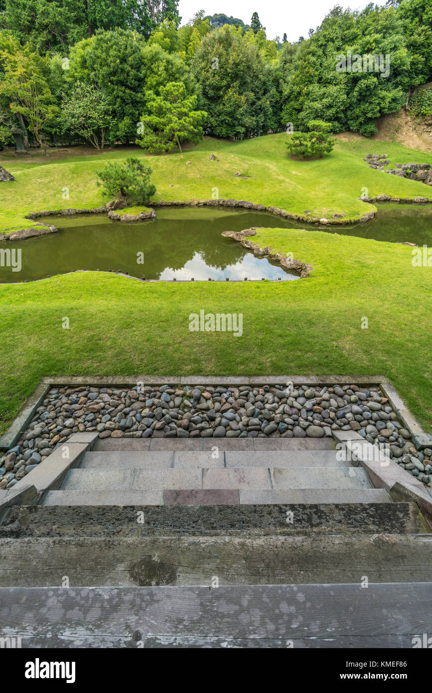 Kencho-ji Zen Garten und Teich hinter dem Hojo Shin-ji Ike (Verstand Charakter Teich). Zurückzuführen auf Muso Soseki (1275-1351). Kamakura, Kanagawa Pref. Japan Stockfoto