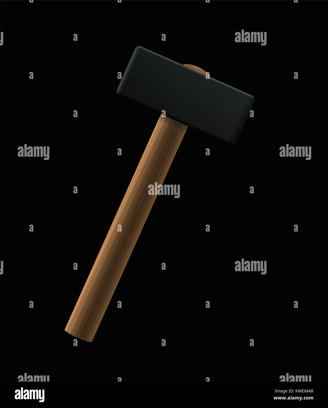 Sledgehammer - schweren Hammer mit großen metallischen Leiter - aufrecht stehend grundlegende Werkzeug Hand mit Holzgriff - Abbildung auf schwarzen Hintergrund. Stockfoto