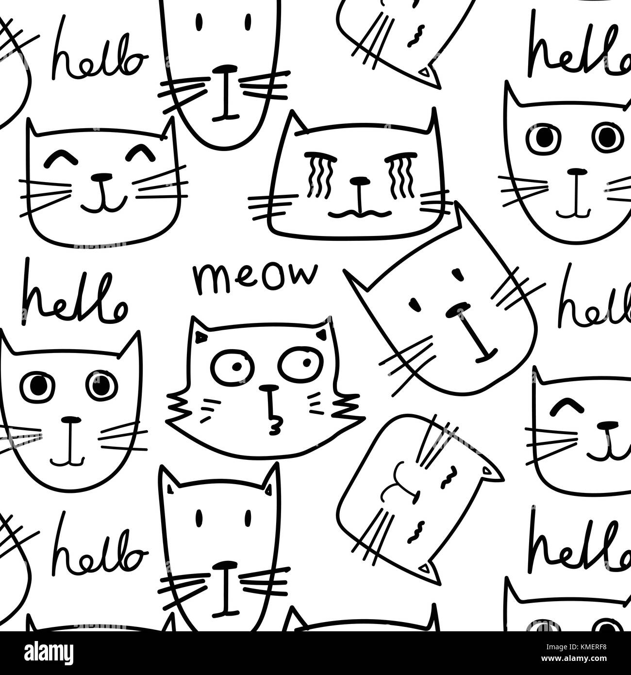 Hand Katzen vektor Muster gezeichnet. doodle Art. Stock Vektor