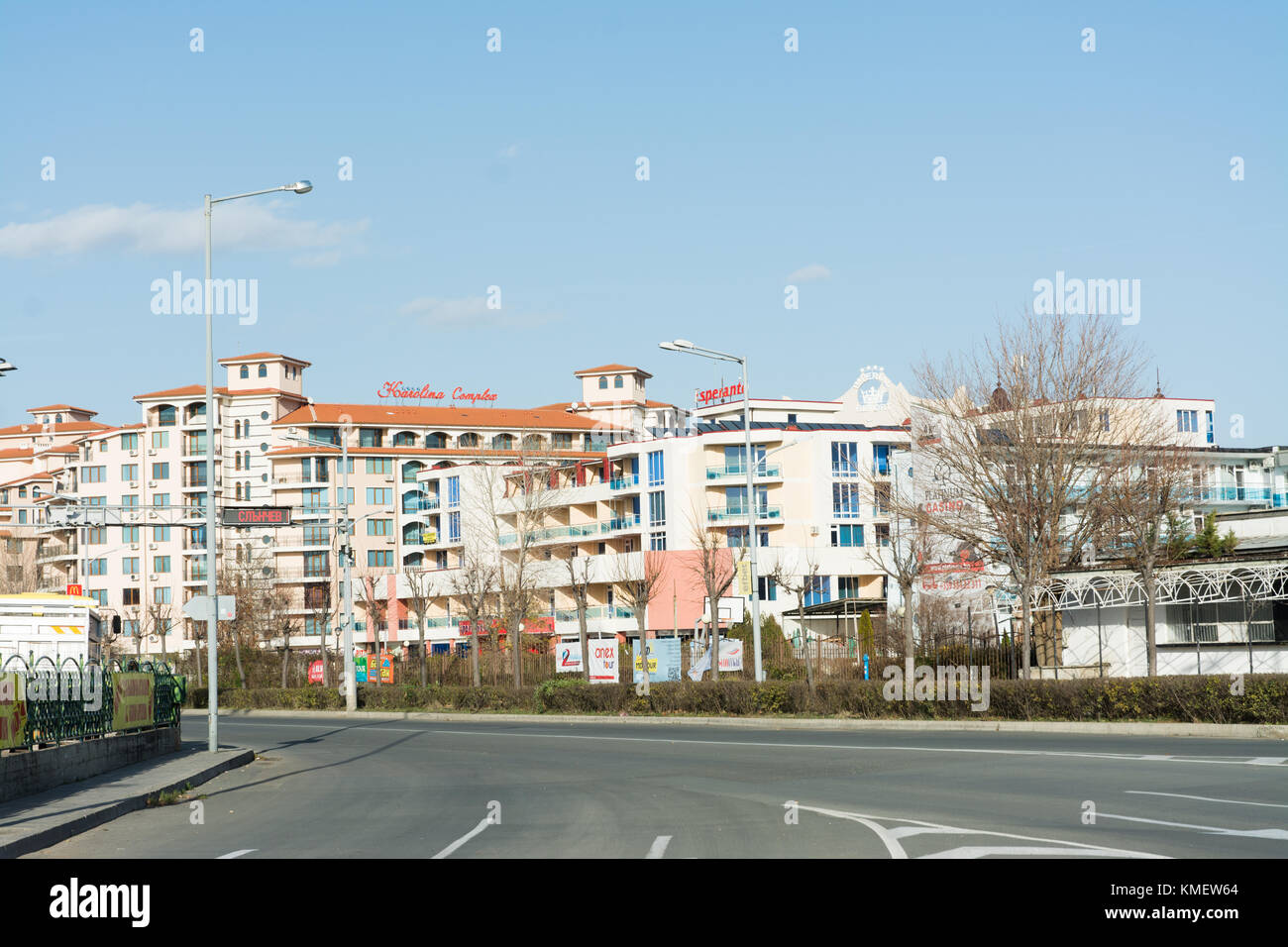 Blick auf Hotel Sunny Beach, Bulgarien Stockfoto