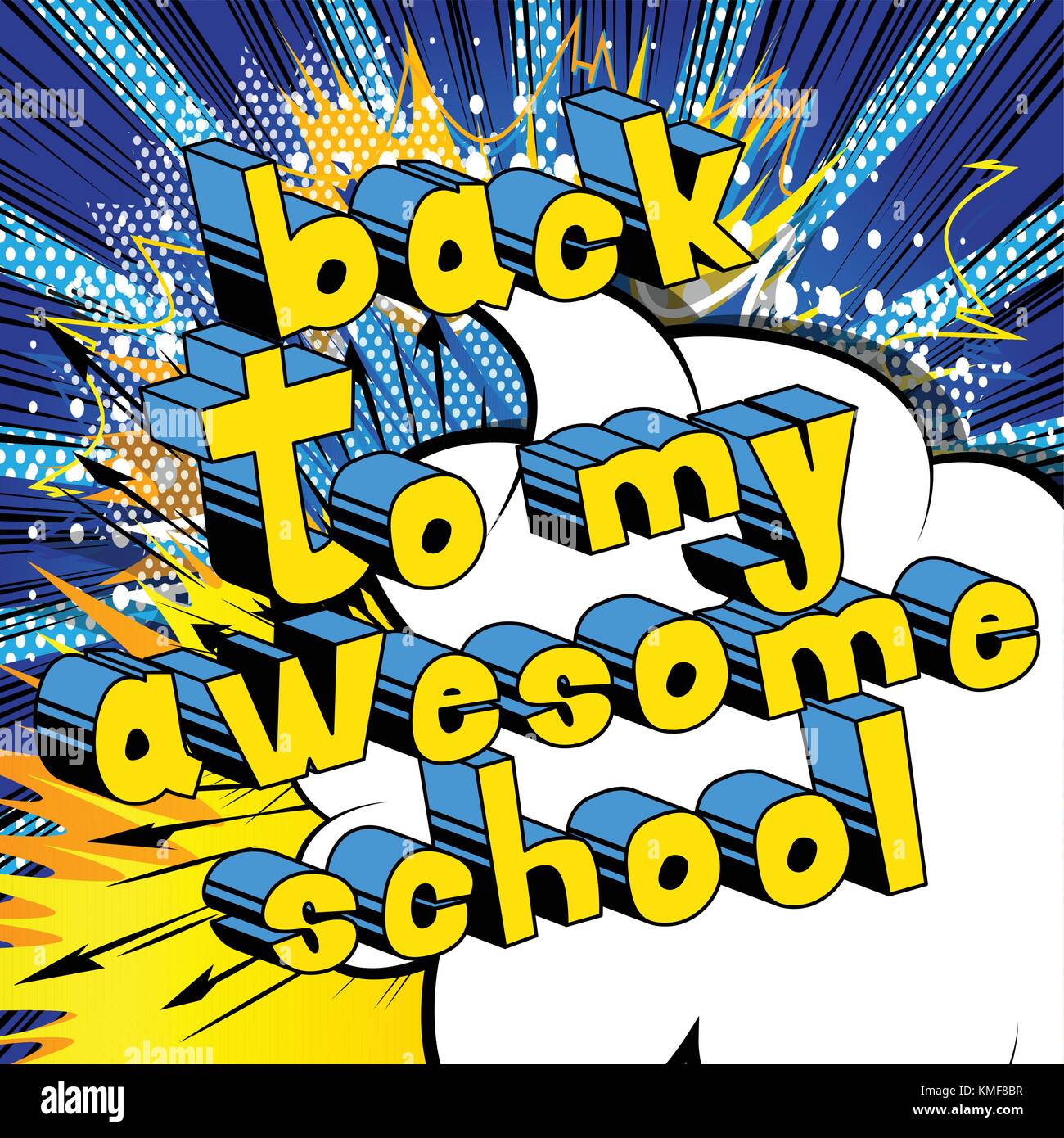 Back to My Awesome School - Comic-Stil Wort auf abstraktem Hintergrund. Stock Vektor