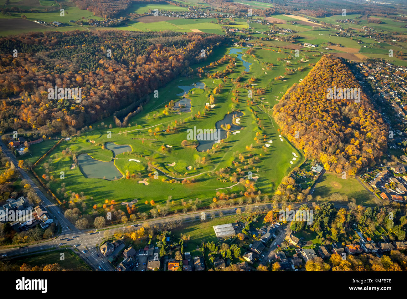 Golfclub bin Kloster-Kamp, Grüns, Bunker, Hecken, Kamp-Lintfort, Ruhrgebiet, Niederrhein, Nordrhein-Westfalen, Deutschland Stockfoto