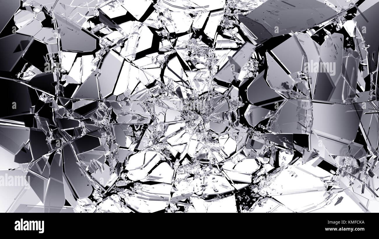 Gebrochen und Risse im Glas isoliert auf Schwarz. hohe Auflösung Stockfoto